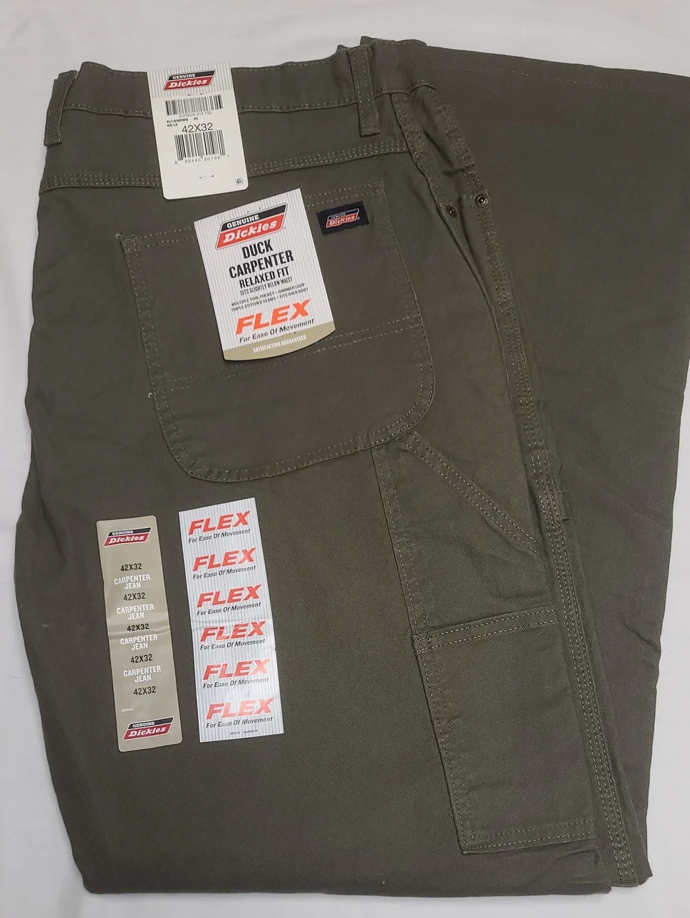 Dickies Flex Olive Men's Duck Carpenter Relaxed Fit Pants utility grunge 42x32